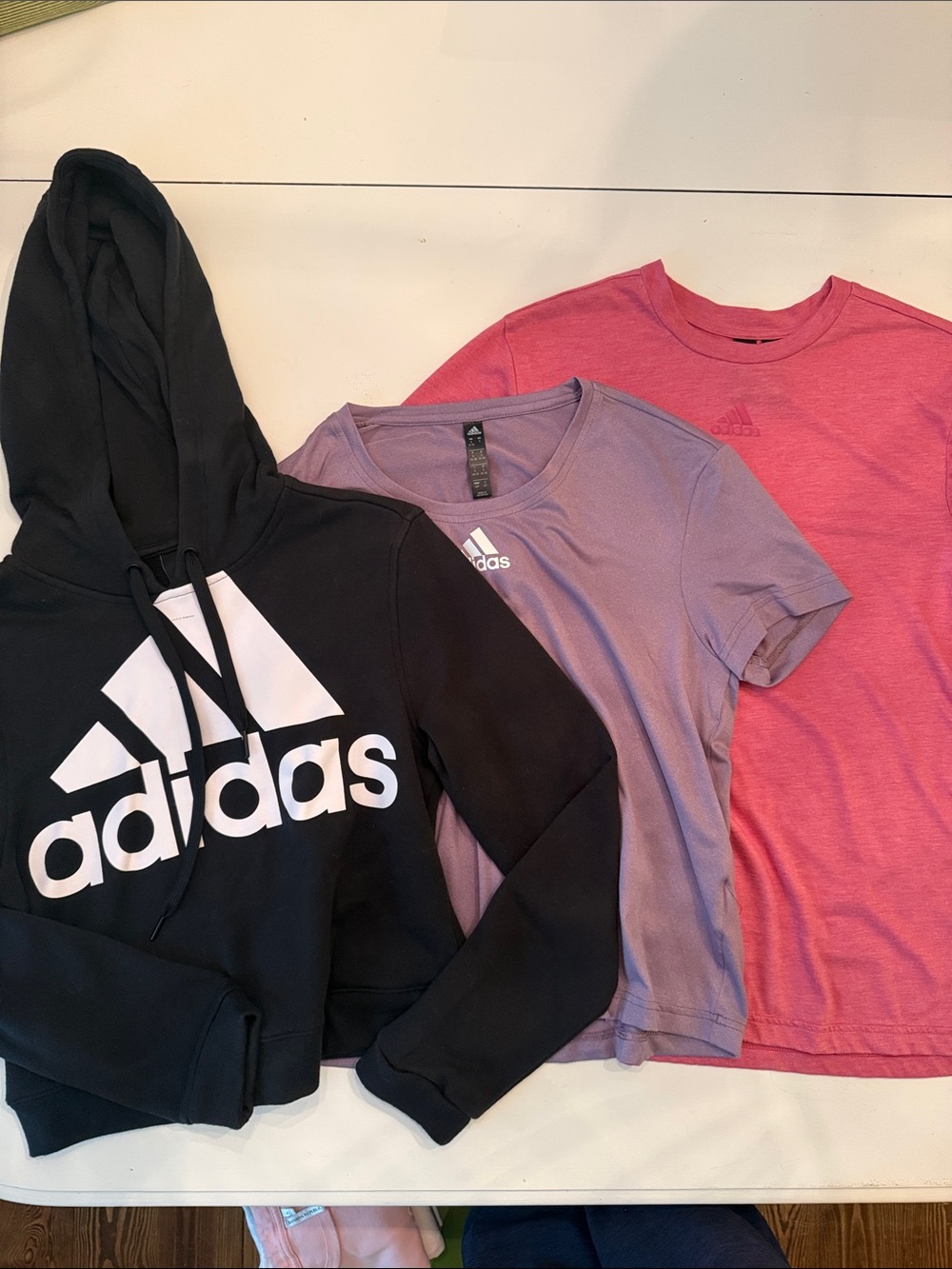Adidas Hoodie and Tee Trio in Black, Purple, Pink